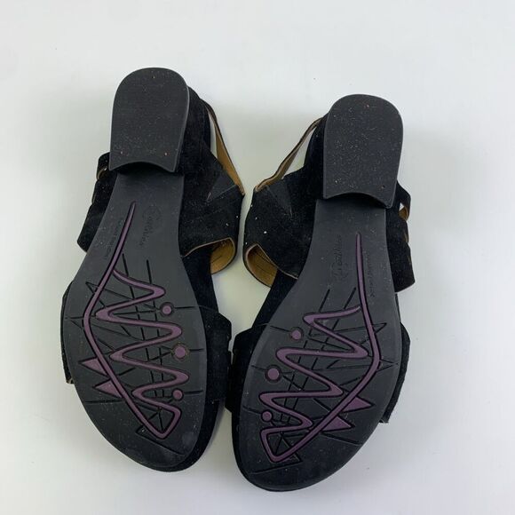 Earthies Tica Slingback Sandal Black Nubuck Leather Rhinestone Low Heel Size 9.5 - Picture 9 of 12